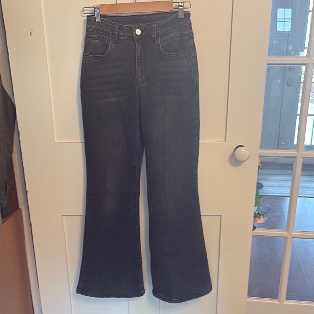 High-Rise Black Wide Leg Flare Jeans